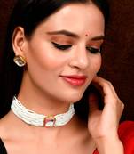 Gold Plated White Beaded Kundan Stone Studded Necklace Set