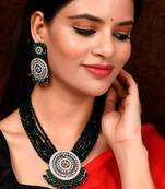 Silver Plated White & Pink American Diamond Stone Studded Necklace Set