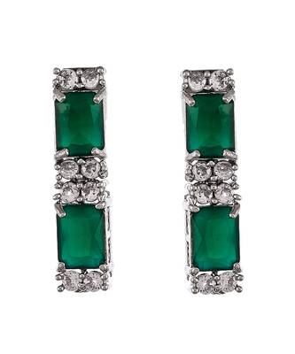 Silver Plated Green American Diamond Stone Studded Necklace Set 4