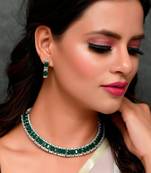 Silver Plated Green American Diamond Stone Studded Necklace Set