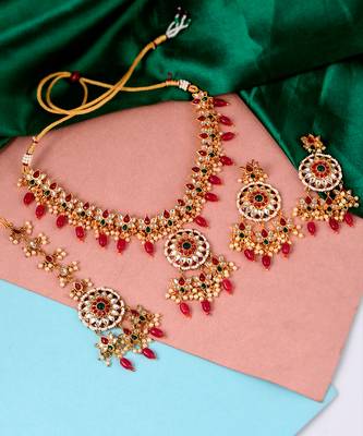 Gold Plated Kundan Stones Ethnic Necklace Set 4