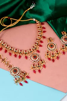 Gold Plated Kundan Stones Ethnic Necklace Set