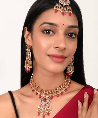 Gold Plated Kundan Stones Ethnic Necklace Set 1