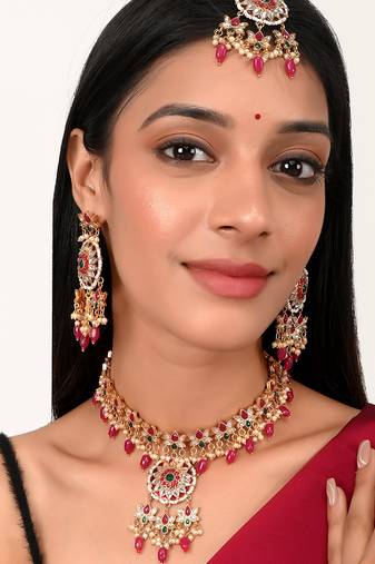 Gold Plated Kundan Stones Ethnic Necklace Set