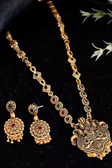 Gold Plated Oxidised South Indian Necklace Set