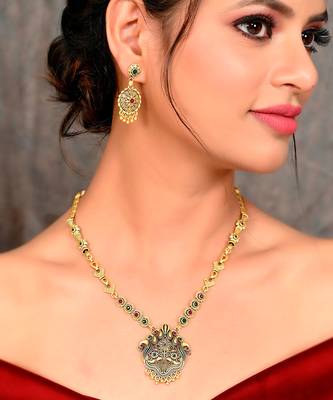 Gold Plated Oxidised South Indian Necklace Set 1