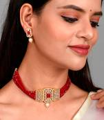 Gold Plated American Diamond Layered Choker Set