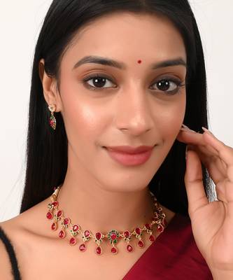 Gold Plated American Diamond Ethnic Necklace Set 1