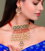 Gold Plated Kundan Meenakari Heavy Choker Set With Maang Tikka