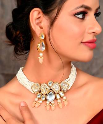 Gold Plated Heavy Kundan Choker Necklace Set 1