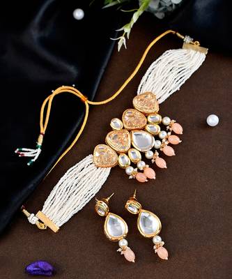 Gold Plated Heavy Kundan Choker Necklace Set 4