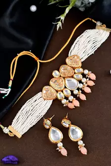 Gold Plated Heavy Kundan Choker Necklace Set