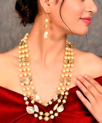 Gold Plated Multi Layered Long Necklace Set 1