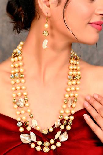Gold Plated Multi Layered Long Necklace Set