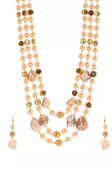 Gold Plated Multi Layered Long Necklace Set