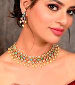 Gold Plated American Diamond Floral Heavy Necklace Set