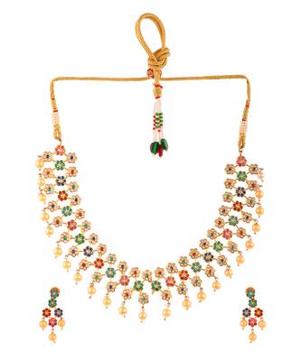 Gold Plated American Diamond Floral Heavy Necklace Set 2