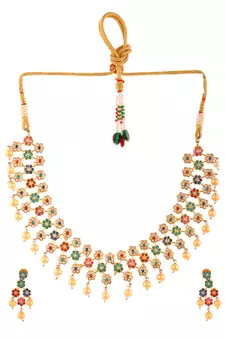 Gold Plated American Diamond Floral Heavy Necklace Set