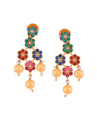 Gold Plated American Diamond Floral Heavy Necklace Set 3