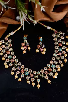 Gold Plated American Diamond Floral Heavy Necklace Set