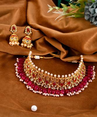 Gold Plated Red Stone Kundan Choker Set 2