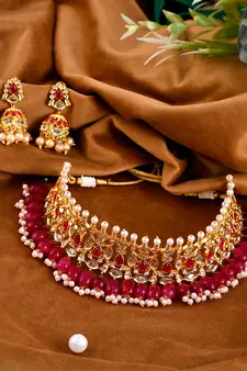 Gold Plated Red Stone Kundan Choker Set
