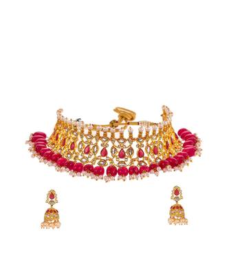 Gold Plated Red Stone Kundan Choker Set 4