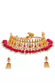 Gold Plated Red Stone Kundan Choker Set