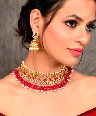 Gold Plated Red Stone Kundan Choker Set 1