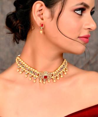 Gold Plated American Diamond Choker Set 1