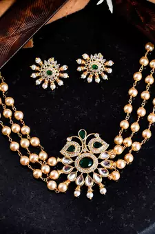 Gold Plated Pearl Kundan Choker Set