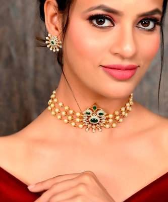Gold Plated Pearl Kundan Choker Set 1