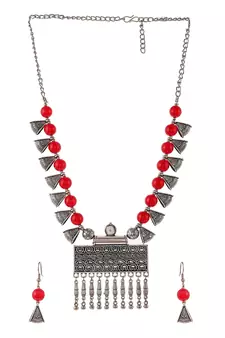 Silver Plated Oxidised Handcrafted Necklace Set