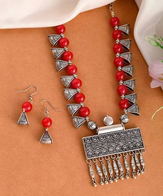 Silver Plated Oxidised Handcrafted Necklace Set 4