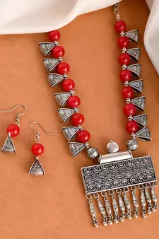 Silver Plated Oxidised Handcrafted Necklace Set