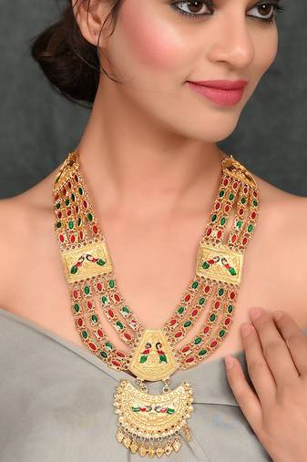 Gold Plated Long Layered Heavy Handcrafted Unisex Necklace