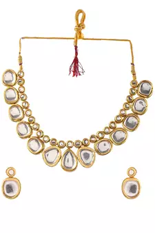 Gold Plated Kundan Jadau Ethnic Necklace Set