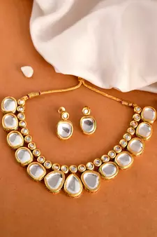 Gold Plated Kundan Jadau Ethnic Necklace Set