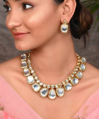 Gold Plated Kundan Jadau Ethnic Necklace Set 1