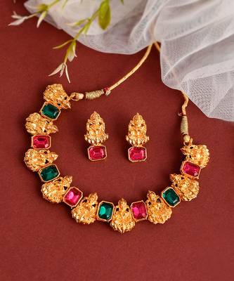 Gold Plated Laxmi Temple Necklace Set 2