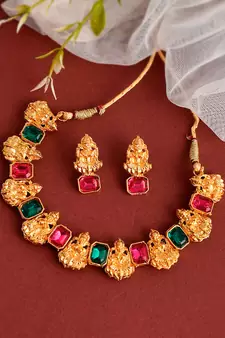 Gold Plated Laxmi Temple Necklace Set