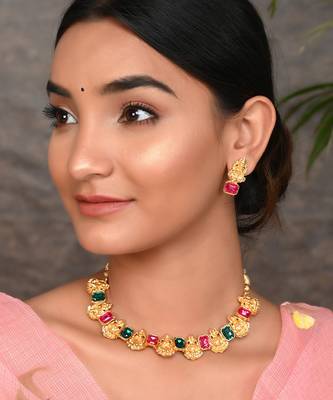 Gold Plated Laxmi Temple Necklace Set 1