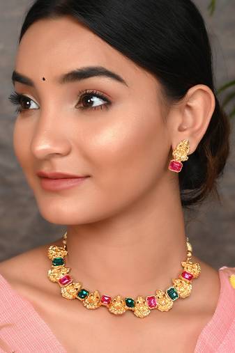 Gold Plated Laxmi Temple Necklace Set