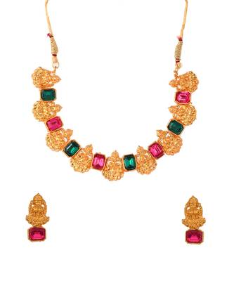Gold Plated Laxmi Temple Necklace Set 4