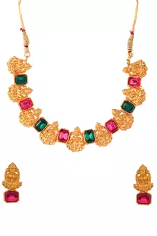Gold Plated Laxmi Temple Necklace Set