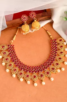 Gold Plated Ethnic Pearl Necklace Set
