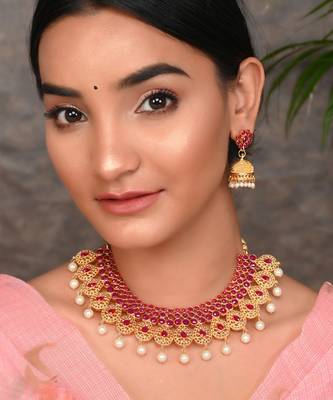 Gold Plated Ethnic Pearl Necklace Set 1