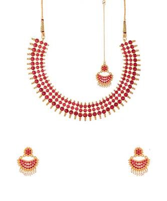 Gold Plated Heavy Bridal Necklace Set With Maang Tikka 3