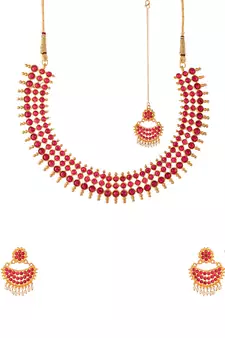 Gold Plated Heavy Bridal Necklace Set With Maang Tikka