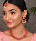 Gold Plated Heavy Bridal Necklace Set With Maang Tikka